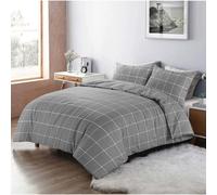 (King, Grey) Kampala Hill Reversible Geometric Stripes and Dots Duvet Cover Set Black or Grey Bedding Set