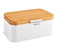 KING HOFF KH-1795 Steel Bread Box with Bamboo Lid White
