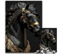 King Horse Black Gold Jigsaw Puzzles for Adults 1000 Piece Challenging Puzzles Educational Activity for Cognitive Skills Cognitive Skill Improvement 1000 PCS(38x26cm)