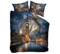 King Hypoallergenic Duvet Cover Sets Soft Modern Architecture Big Ben London Bridge Printed Bedding Set, Brushed Microfiber Grey Duvet Covers With Zipper Closure - 230 x 220 cm