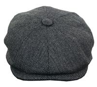 King Ice Men's Tweed Newsboy Cap Peaky Blinder Flat Check Grandad Hat - Charcoal - Large