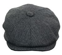 King Ice Men's Tweed Newsboy Cap Peaky Blinder Flat Check Grandad Hat - Charcoal - Medium