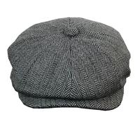 King Ice Men's Tweed Newsboy Cap Peaky Blinder Flat Check Grandad Hat - Light Grey - 2XL