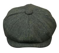 King Ice Men's Tweed Newsboy Cap Peaky Blinder Flat Check Grandad Hat - Olive - X-Large