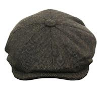 King Ice Men's Tweed Newsboy Cap Peaky Blinder Flat Check Grandad Hat - Timber - Medium