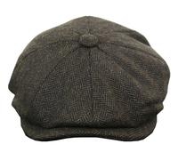 King Ice Men's Tweed Newsboy Cap Peaky Blinder Flat Check Grandad Hat - Timber - X-Large