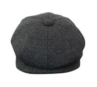 King Ice Men's Tweed Newsboy Cap Peaky Blinders Flat Check Grandad Hat Classic - Black - X-Large