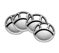 King International 100% Stainless Steel Four in one Dinner Plate | Set of 4 (30 cm each) | Four sections divided plate | Four compartment section plate -Set of 4 Mess Trays Great for Camping, Kids Lunch and Dinner or Every Day Use