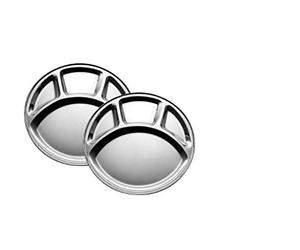 King International Stainless Steel Four Compartment Round Plate , Thali, Mess Tray, Dinner Plate Set of 2 pcs- 30 cm each