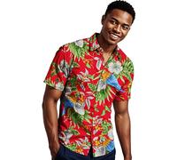King Kabana Stylish Hawaiian-Shirt, Short-Sleeve, Cherry-Parrot-Style, Red, L