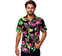 King Kabana Stylish Hawaiian-Shirt, Short-Sleeve, Flamingo-Melon-Style, Black, XL