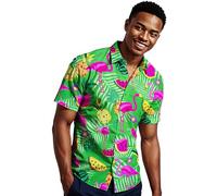 King Kabana Stylish Hawaiian-Shirt, Short-Sleeve, Flamingo-Melon-Style, Green, M