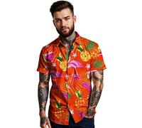 King Kabana Stylish Hawaiian-Shirt, Short-Sleeve, Flamingo-Melon-Style, Orange, M