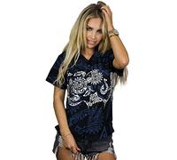 King Kameha Classic Modern Hawaiian-Blouse-Shirt for Women Front-Pocket, Maori-Chest, Black, XXL