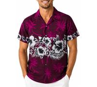 King Kameha Classic Modern Hawaiian-Shirt for Men Front-Pocket Casual Aloha-Shirts Floral-Border-Prints