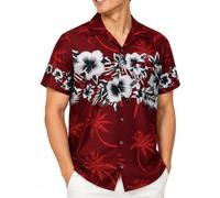 King Kameha Classic Modern Hawaiian-Shirt for Men Front-Pocket Casual Aloha-Shirts Floral-Border-Prints