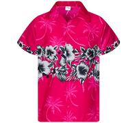 King Kameha Classic Modern Hawaiian-Shirt for Men Front-Pocket Casual Aloha-Shirts, Flower-Chest, Pink, 5XL