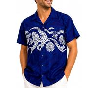 King Kameha Classic Modern Hawaiian-Shirt for Men Front-Pocket Casual Aloha-Shirts, Maori-Chest, Blue, L
