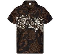 King Kameha Classic Modern Hawaiian-Shirt for Men Front-Pocket Casual Aloha-Shirts, Maori-Chest, Brown, 6XL