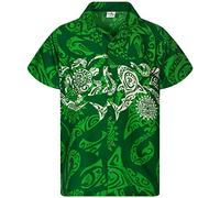 King Kameha Classic Modern Hawaiian-Shirt for Men Front-Pocket Casual Aloha-Shirts, Maori-Chest, Green, XXL