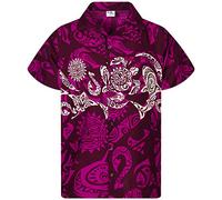 King Kameha Classic Modern Hawaiian-Shirt for Men Front-Pocket Casual Aloha-Shirts, Maori-Chest, Purple, L