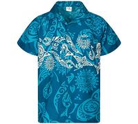 King Kameha Classic Modern Hawaiian-Shirt for Men Front-Pocket Casual Aloha-Shirts, Maori-Chest, Turquoise, 5XL
