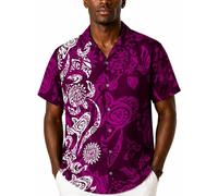 King Kameha Classic Modern Hawaiian-Shirt for Men Front-Pocket Casual Aloha-Shirts Maori Tribal-Art