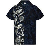 King Kameha Classic Modern Hawaiian-Shirt for Men Front-Pocket Casual Aloha-Shirts, Maori-Wedding, Black, S