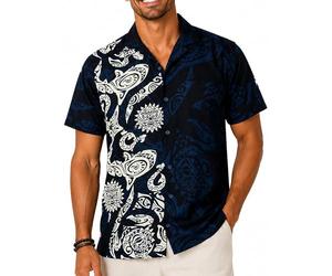 King Kameha Classic Modern Hawaiian-Shirt for Men Front-Pocket Casual Aloha-Shirts, Maori-Wedding, Black, S