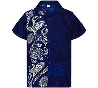 King Kameha Classic Modern Hawaiian-Shirt for Men Front-Pocket Casual Aloha-Shirts, Maori-Wedding, Blue, S