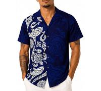 King Kameha Classic Modern Hawaiian-Shirt for Men Front-Pocket Casual Aloha-Shirts, Maori-Wedding, Blue, 6XL