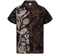King Kameha Classic Modern Hawaiian-Shirt for Men Front-Pocket Casual Aloha-Shirts, Maori-Wedding, Brown, L