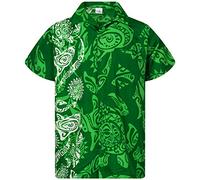 King Kameha Classic Modern Hawaiian-Shirt for Men Front-Pocket Casual Aloha-Shirts, Maori-Wedding, Green, L