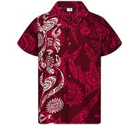 King Kameha Classic Modern Hawaiian-Shirt for Men Front-Pocket Casual Aloha-Shirts, Maori-Wedding, Maroon-Red, 5XL