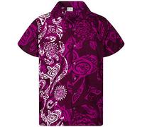 King Kameha Classic Modern Hawaiian-Shirt for Men Front-Pocket Casual Aloha-Shirts, Maori-Wedding, Purple, M