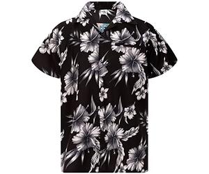 King Kameha Floral Hawaiian Shirt for Men - Tropical Men’s Hawaiian Shirt Short Sleeve, Mono-Flowers, Black-Grey, L