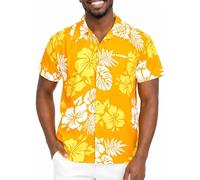 King Kameha Floral Hawaiian Shirt for Men - Tropical Men’s Hawaiian Shirt Short Sleeve with Hibiscus & Leaf Print