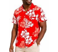 King Kameha Floral Hawaiian Shirt for Men - Tropical Men’s Hawaiian Shirt Short Sleeve with Hibiscus & Leaf Print