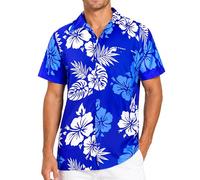 King Kameha Floral Hawaiian Shirt for Men - Tropical Men’s Hawaiian Shirt Short Sleeve with Hibiscus & Leaf Print