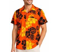 King Kameha Floral Hawaiian Shirt for Men - Tropical Men’s Hawaiian Shirt Short Sleeve with Hibiscus & Leaf Print