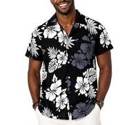 King Kameha Floral Hawaiian Shirt for Men - Tropical Men’s Hawaiian Shirt Short Sleeve with Hibiscus & Leaf Print