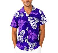 King Kameha Floral Hawaiian Shirt for Men - Tropical Men’s Hawaiian Shirt Short Sleeve with Hibiscus & Leaf Print