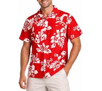 King Kameha Floral Hawaiian Shirt for Men - Tropical Men’s Hawaiian Shirt Short Sleeve with Hibiscus Print