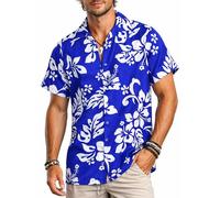 King Kameha Floral Hawaiian Shirt for Men - Tropical Men’s Hawaiian Shirt Short Sleeve with Hibiscus Print