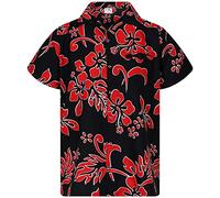 King Kameha Floral-Vibes Hibiscus-Print Hawaii Colorful Stylish-Shirt Standard-Fit, Hibiscus, Black-Red, M