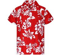 King Kameha Floral-Vibes Hibiscus-Print Hawaii Colorful Stylish-Shirt Standard-Fit, Hibiscus, Eclectic-Red, XL