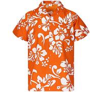 King Kameha Floral-Vibes Hibiscus-Print Hawaii Colorful Stylish-Shirt Standard-Fit, Hibiscus, Orange, L