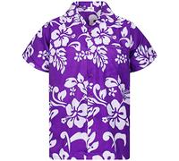 King Kameha Floral-Vibes Hibiscus-Print Hawaii Colorful Stylish-Shirt Standard-Fit, Hibiscus, Purple, 6XL