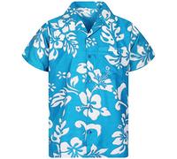 King Kameha Floral-Vibes Hibiscus-Print Hawaii Colorful Stylish-Shirt Standard-Fit, Hibiscus, Turquoise, 6XL