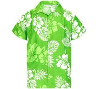 King Kameha Floral-Vibes Mono-Hibiscus-Print Hawaii Colorful Stylish-Shirt Standard-Fit, Mono-Hibiscus, Green-White, L